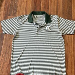 Michigan State Striped Polo Shirt with Green Collar